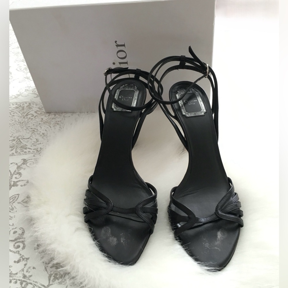 CHRISTIAN DIOR Black Leather Ankle Strap Heels